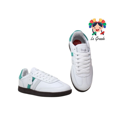 7580 DOGI Bco Boreale Hielo Piel Tenis Escolar para Niña, Niño, Dama y Joven