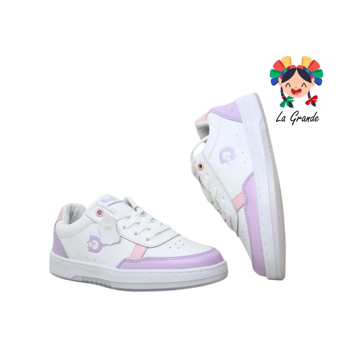 7590 DOGI Bco Lila Rosa Piel Tenis Escolar para Niña y Dama