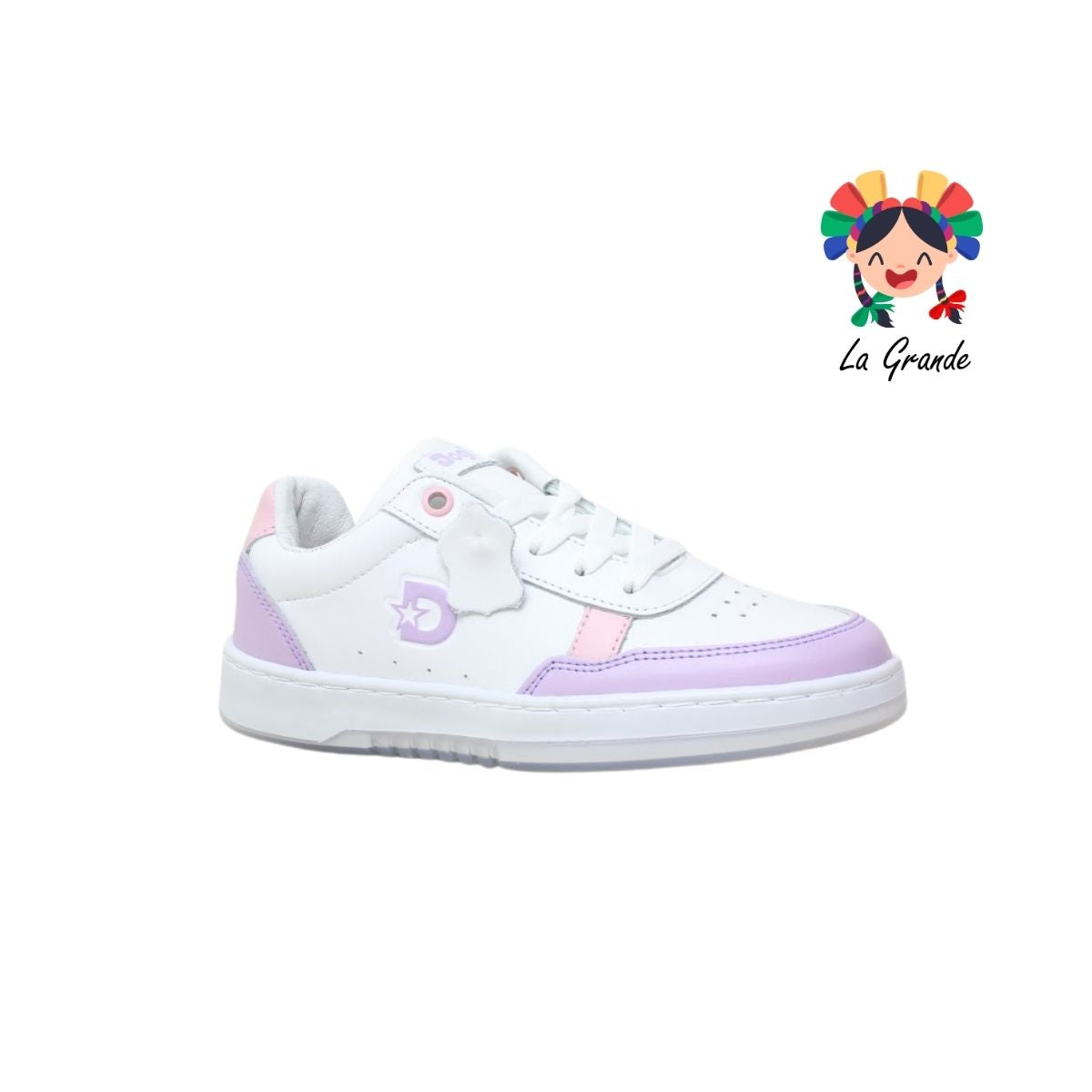 7590 DOGI Bco Lila Rosa Piel Tenis Escolar para Niña y Dama