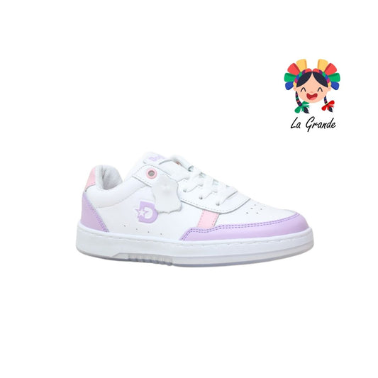 7590 DOGI Bco Lila Rosa Piel Tenis Escolar para Niña y Dama