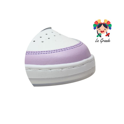 7590 DOGI Bco Lila Rosa Piel Tenis Escolar para Niña y Dama