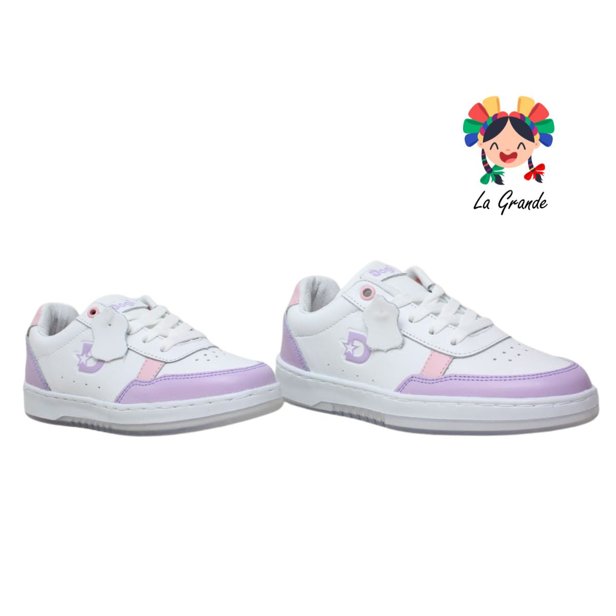 7590 DOGI Bco Lila Rosa Piel Tenis Escolar para Niña y Dama