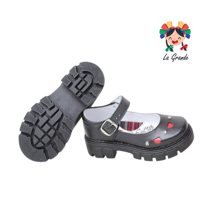 759 BRIANDA Negro Piel Zapato Escolar para Niña y Dama