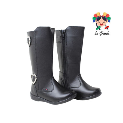 759 LADY FLORES Negro Napa Bota Alta para Niña