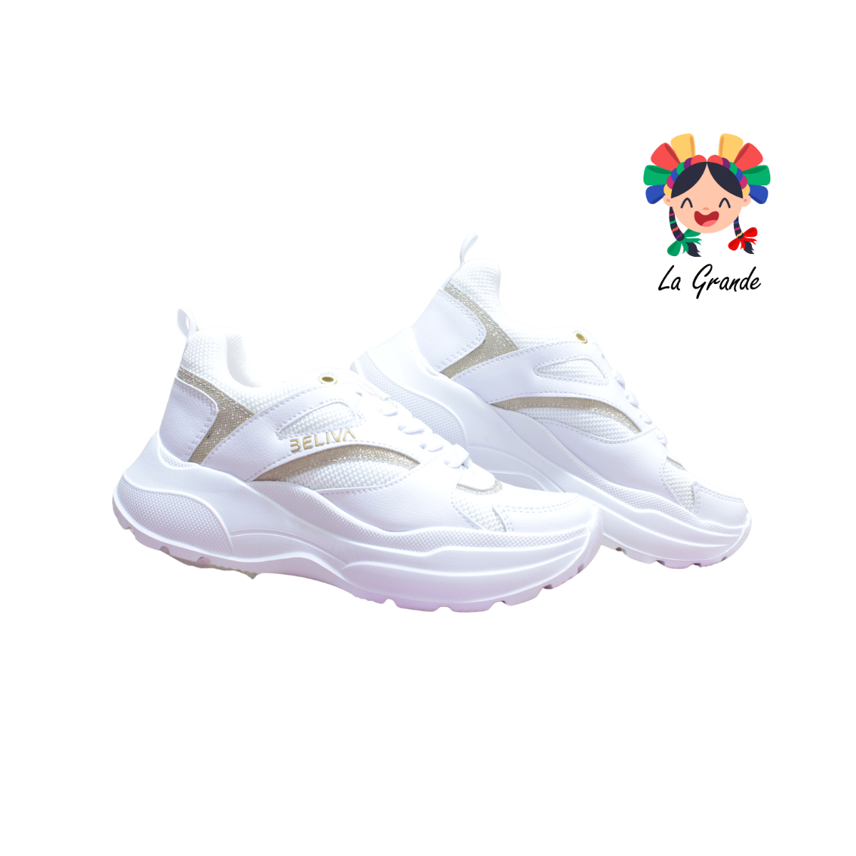 800 BELIVA Blanco Oro Sint Tenis Casual para Dama