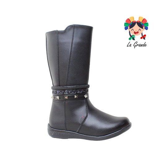 761 LADY FLORES Negro Napa  Bota Alta para Niña y Dama