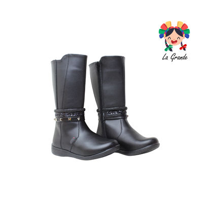 761 LADY FLORES Negro Napa  Bota Alta para Niña y Dama