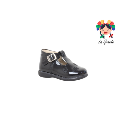 7703 DOGI Negro Charol Zapato Escolar para Bebé y Niña