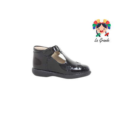 7703 DOGI Negro Charol Zapato Escolar para Bebé y Niña