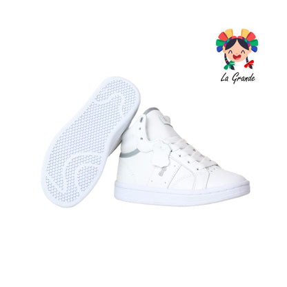 790 DOGI Blanco Gris Piel Tenis Escolar para Niña, Niño, Dama y Joven