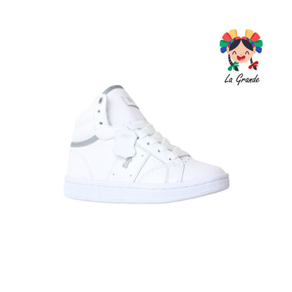 790 DOGI Blanco Gris Piel Tenis Escolar para Niña, Niño, Dama y Joven