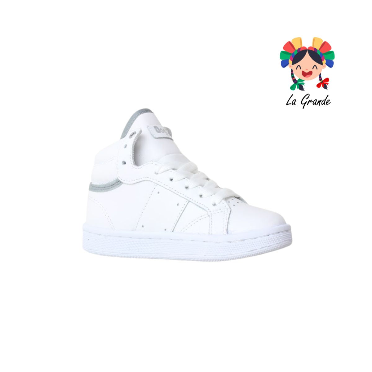 790 DOGI Blanco Gris Piel Tenis Escolar para Niña, Niño, Dama y Joven