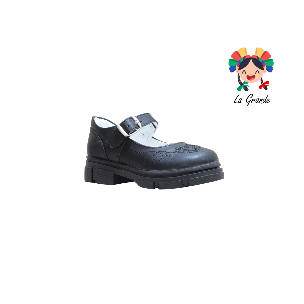 260 GABRIELA Negro Sintético Zapato Escolar con Suela Kitty para Niña