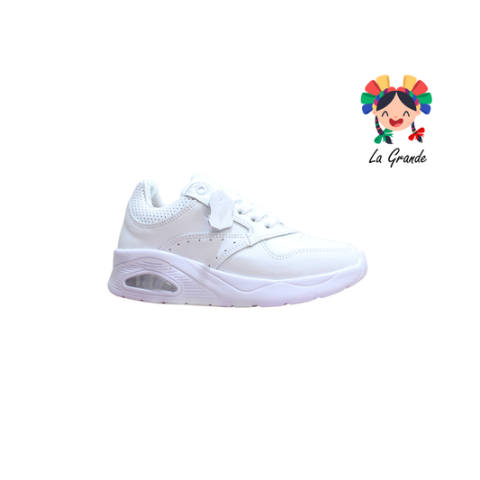 3154 DOGI Bco Bco Piel Tenis Escolar para Dama y Joven