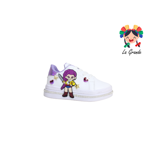 8000 SVIN Blanco Morado Sintético Tenis Casual para Niña