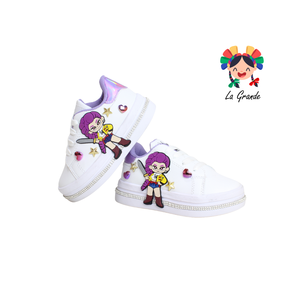 8000 SVIN Blanco Morado Sintético Tenis Casual para Niña