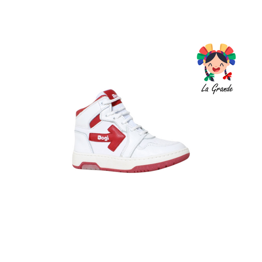 8001 DOGI Bco Rojo Piel Tenis Casual con Velcro para Niña, Niño,Dama y Joven