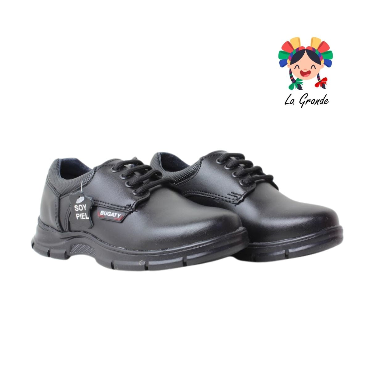 8003 BUGATY SHOES Negro Piel Zapato Escolar para Niño