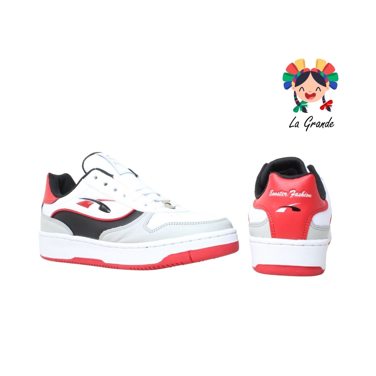 8004 BOOSTER Blanco Rojo Piel Tenis Choclo Casual para Joven, Dama y Caballero