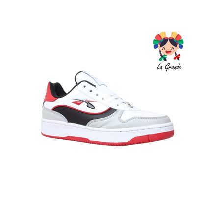 8004 BOOSTER Blanco Rojo Piel Tenis Choclo Casual para Joven, Dama y Caballero