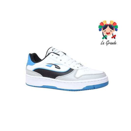 8005 BOOSTER Blanco Azul Piel Tenis Casual para Joven, Dama y Caballero