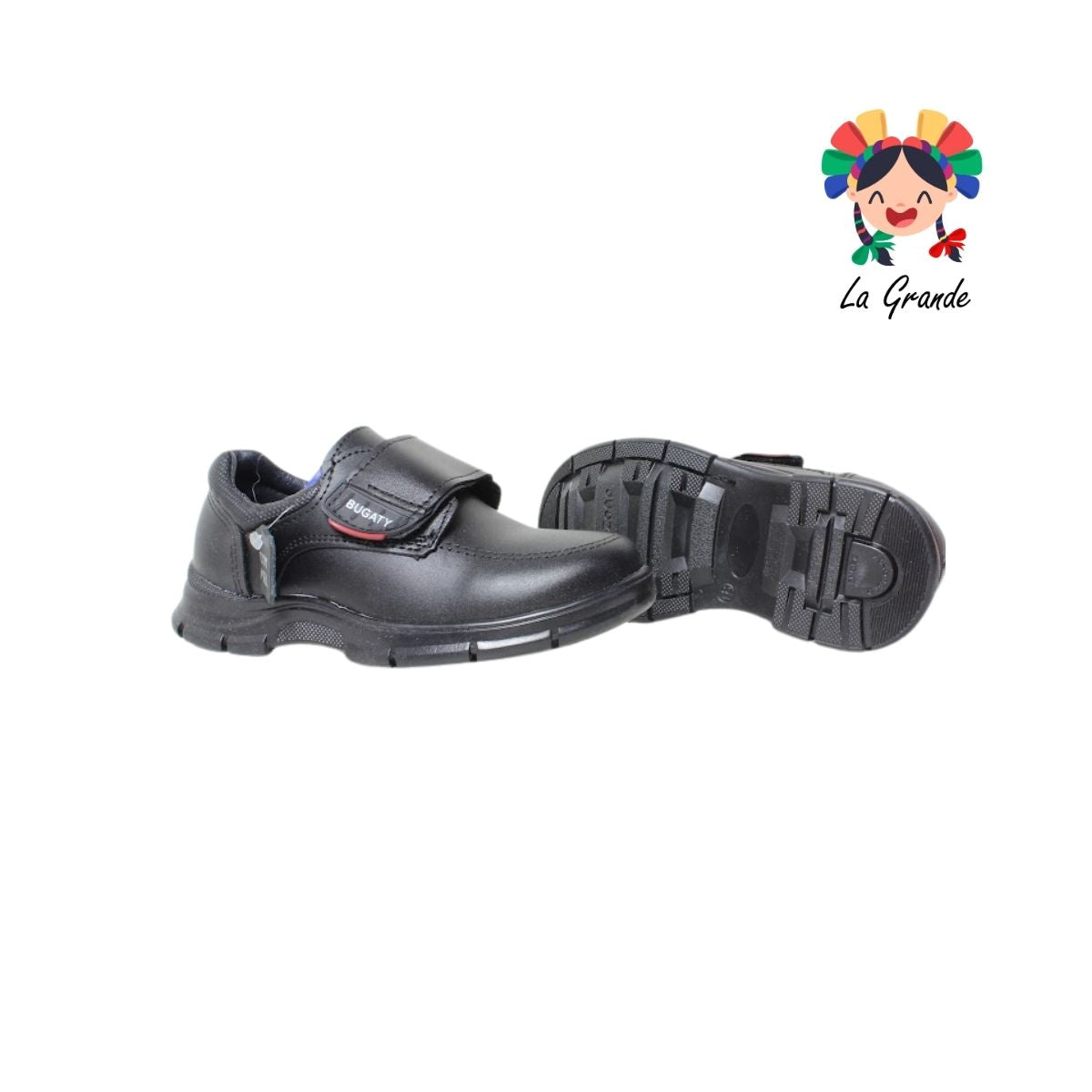 8007 BUGATY SHOES Negro Piel Zapato Escolar para Niño y Joven
