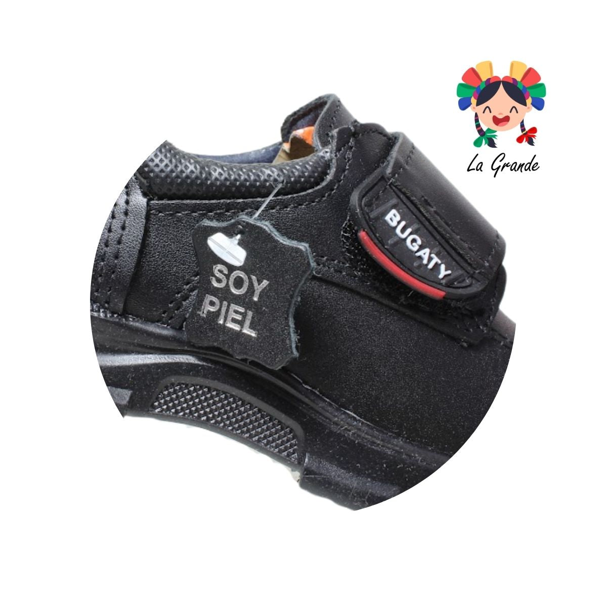 8007 BUGATY SHOES Negro Piel Zapato Escolar para Niño y Joven