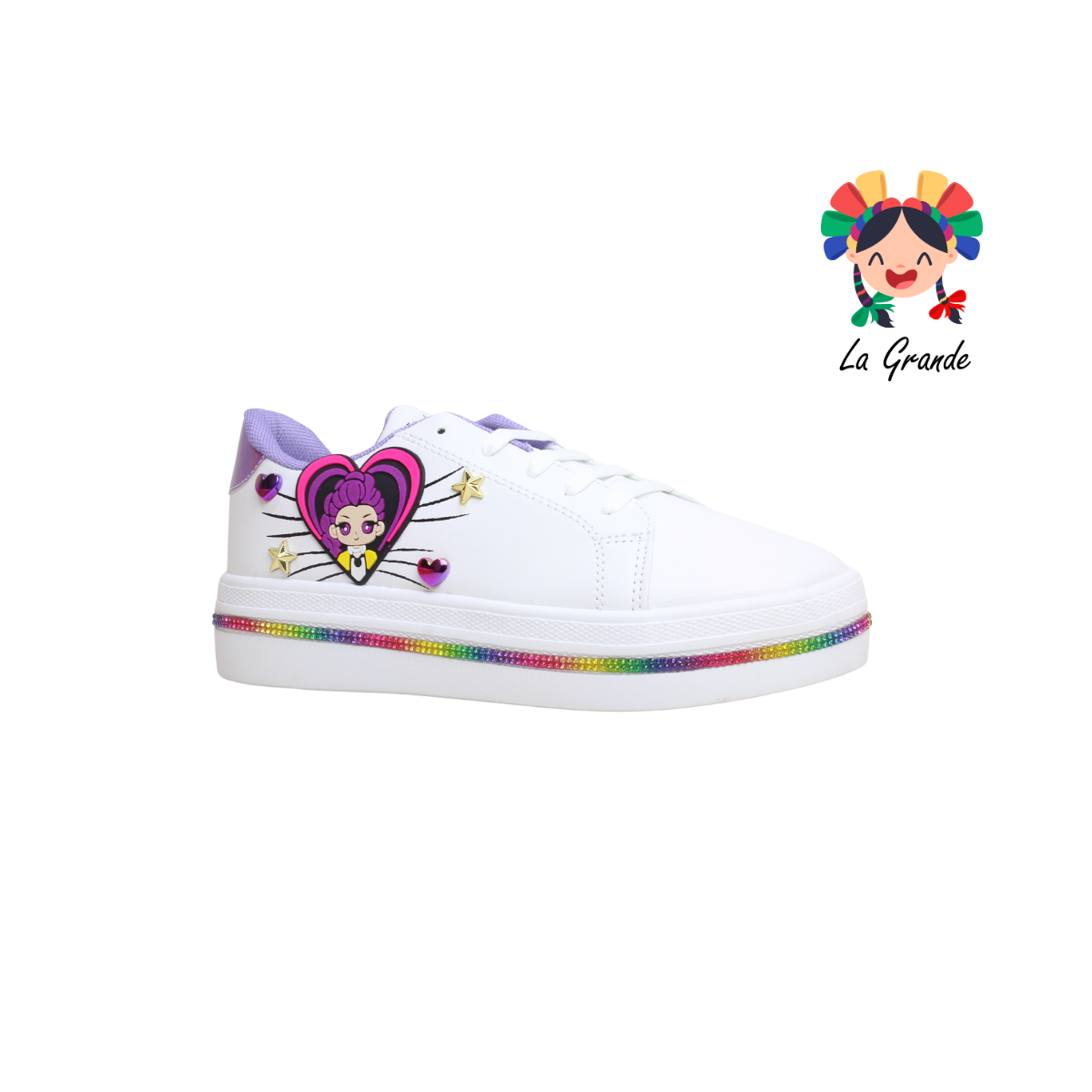 8008 SVIN Blanco Morado Sintético Tenis Casual para Dama