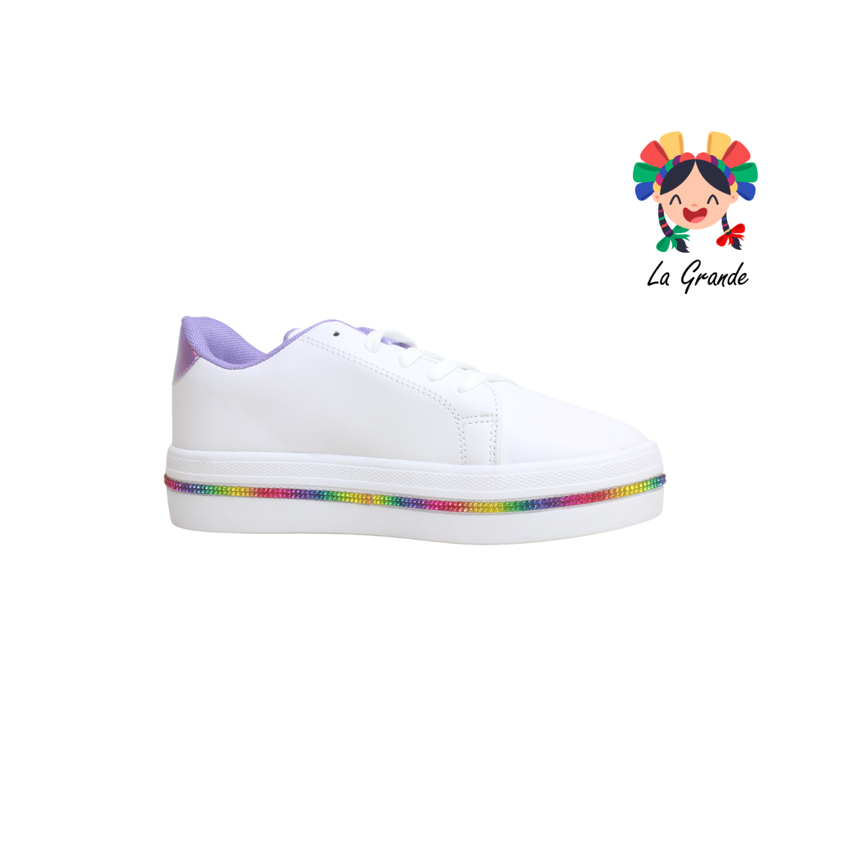 8008 SVIN Blanco Morado Sintético Tenis Casual para Dama
