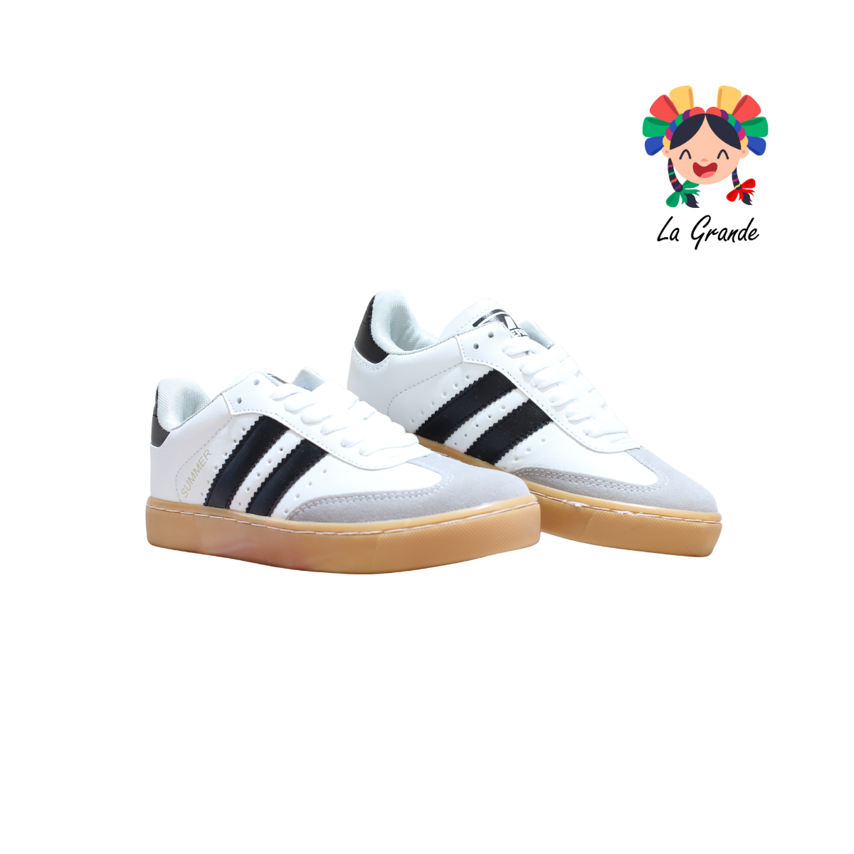 800 LERMI Blanco Negro Sint Tenis Casual para Dama y Joven