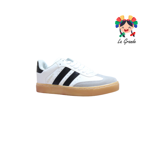 800 LERMI Blanco Negro Sint Tenis Casual para Dama y Joven