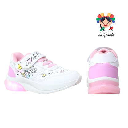 811 SUNS Blanco Rosa Tenis Casual con Luces para Niña