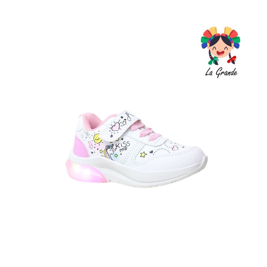 811 SUNS Blanco Rosa Tenis Casual con Luces para Niña
