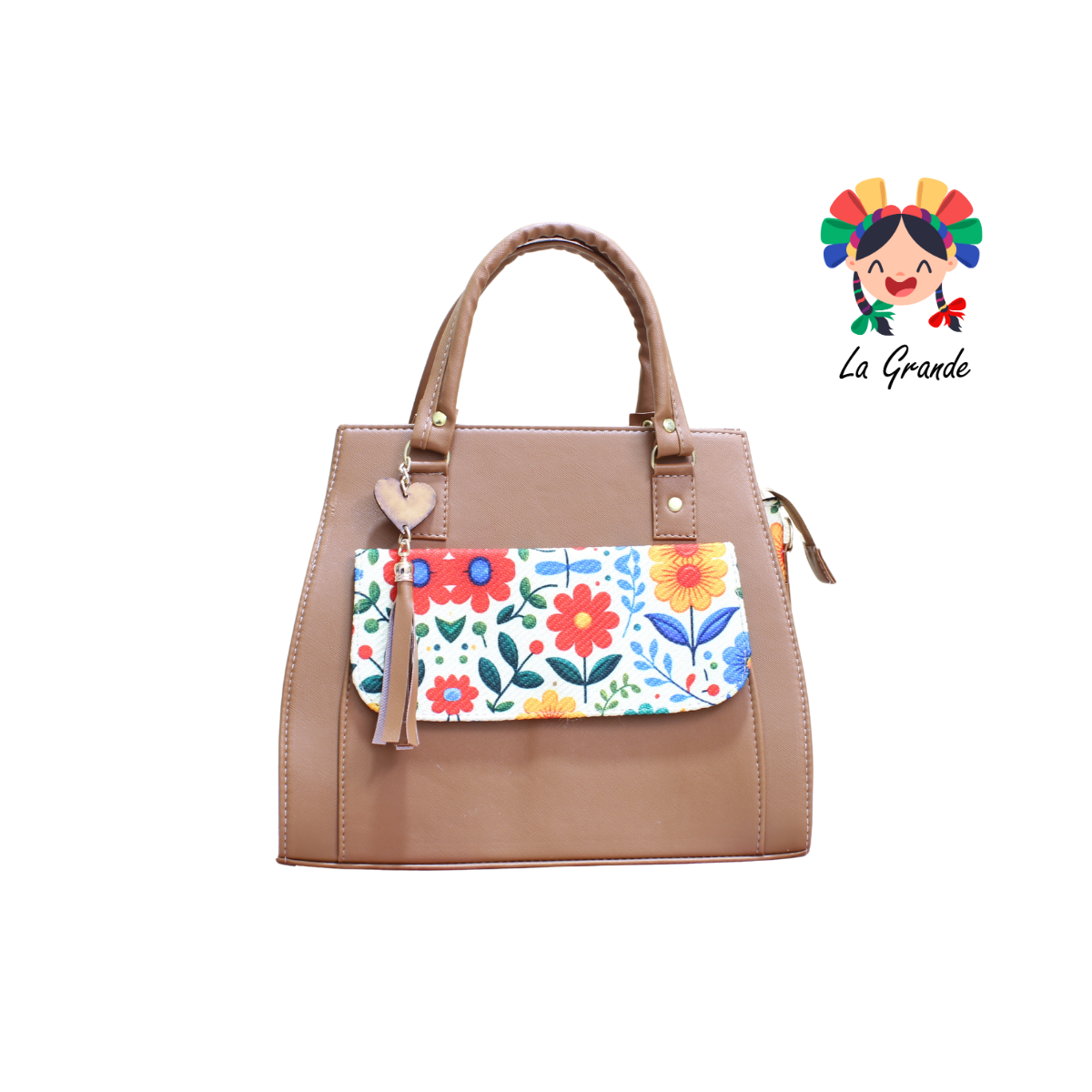 064 TONY Bolsa Camel Flores Casual con Bolsa Enfrente para Dama