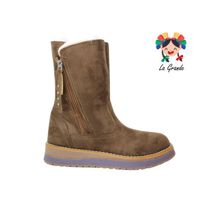 820 H-GROSS Madera Textil Café Bota Casual Afelpada para Niña y Dama