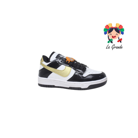 824 CUPRA Negro Blanco Oro Charol Tenis Casual para Niña y Niño