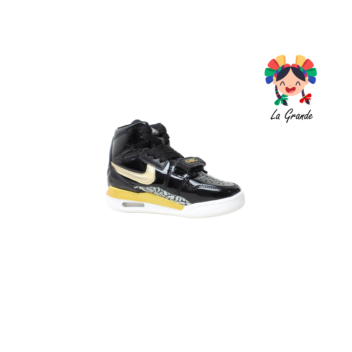 826 GMC Negro Oro Charol Tenis para Bebé, Niña y Niño