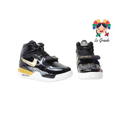 826 GMC Negro Oro Charol Tenis para Bebé, Niña y Niño