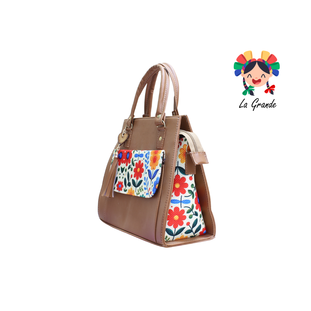064 TONY Bolsa Camel Flores Casual con Bolsa Enfrente para Dama