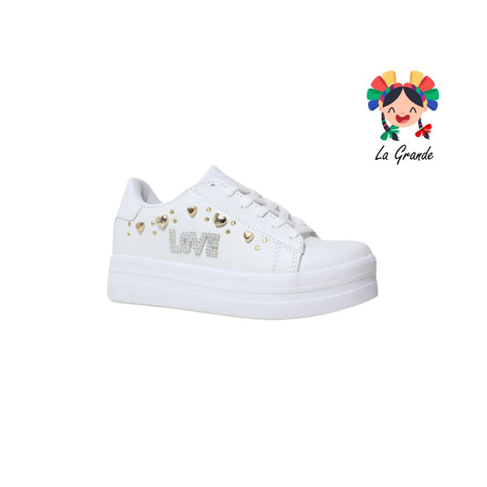 840 CHAMPS Blanco Oro Tornasol Love Tenis Casual para Dama