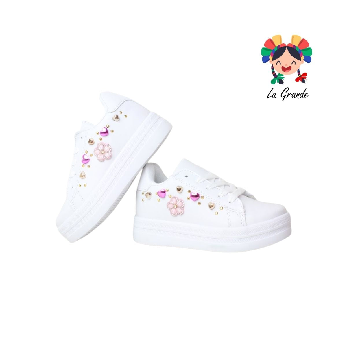 840 Flor CHAMPS Blanco Fiusha Sint Tenis Casual para Niña