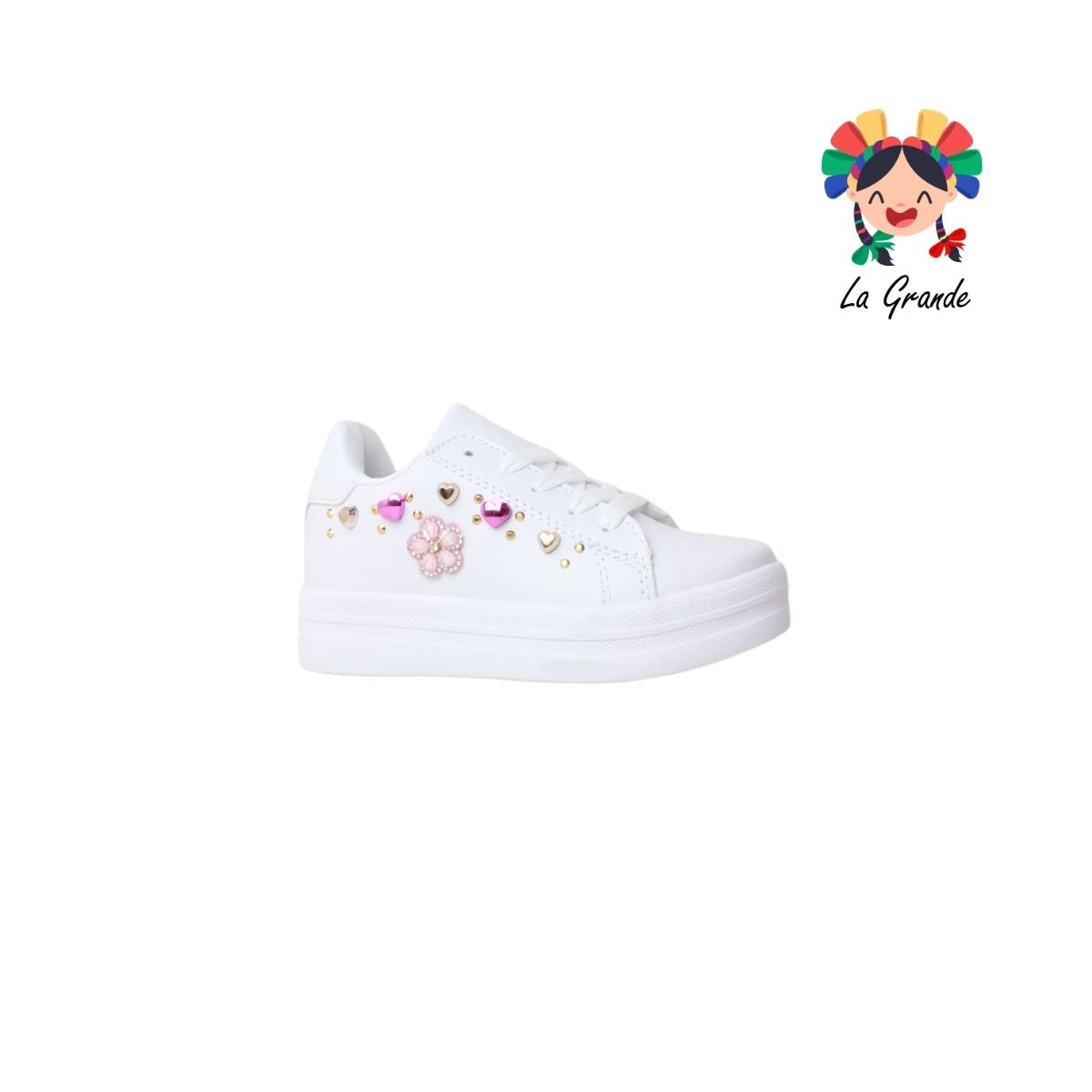 840 Flor CHAMPS Blanco Fiusha Sint Tenis Casual para Niña