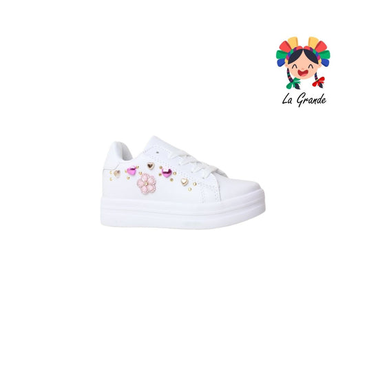 840 Flor CHAMPS Blanco Fiusha Sint Tenis Casual para Niña