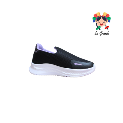 011 TORONTO Negro Lila Textil Tenis Mocasin para Dama
