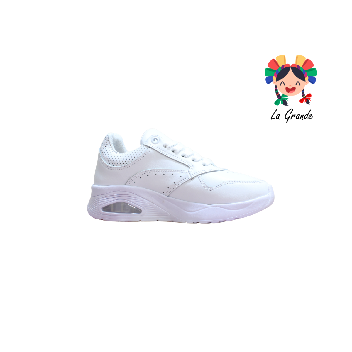3154 DOGI Bco Bco Piel Tenis Escolar para Dama y Joven