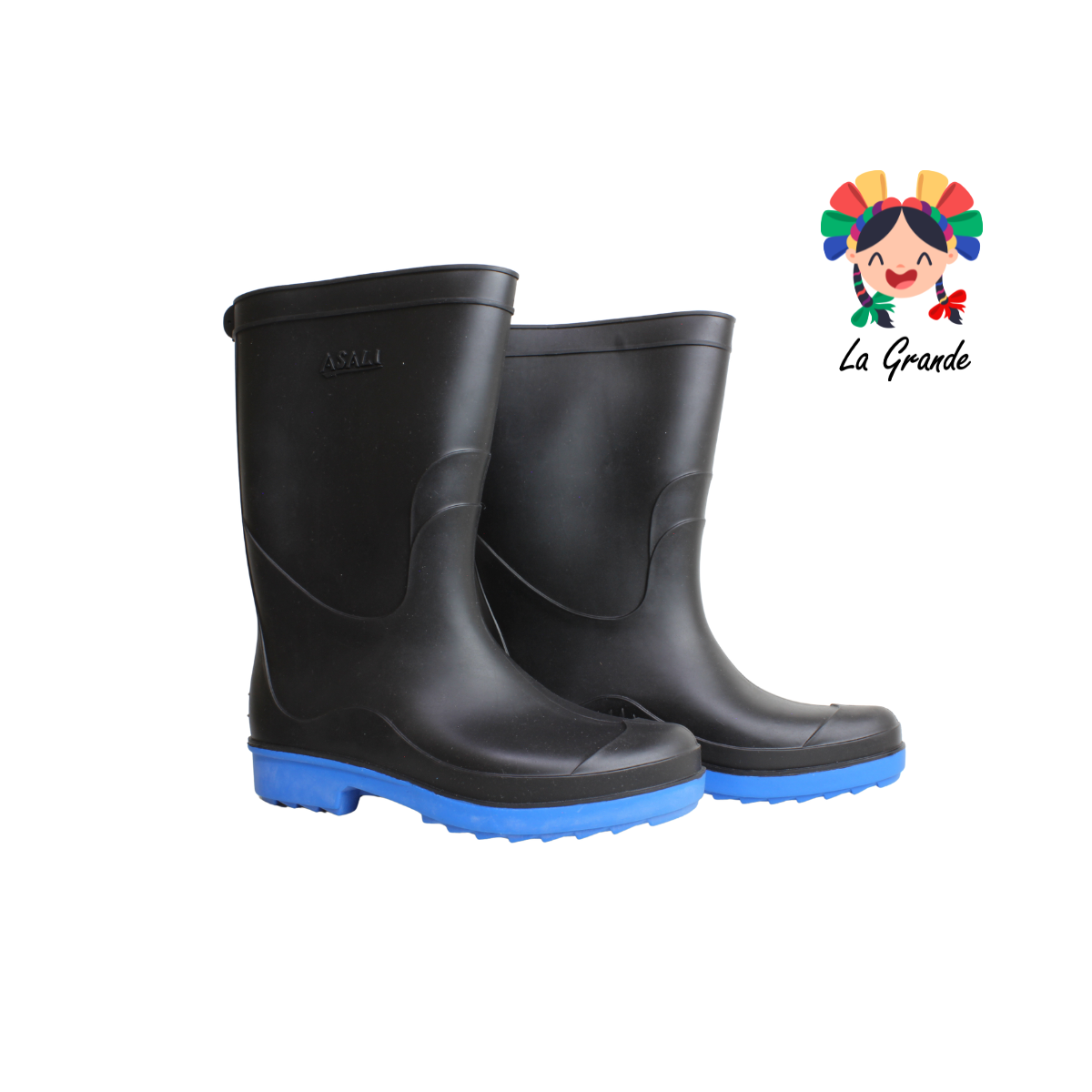 Noe PINET Negro Azul Bota de Hule para Dama, Joven y Caballero