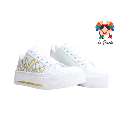 9001 FRIDAYS Blanco Oro Sint Tenis Casual para Dama