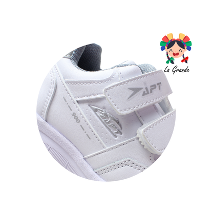 900 APT Blanco Gris Piel Tenis Escolar para Niña y Niño