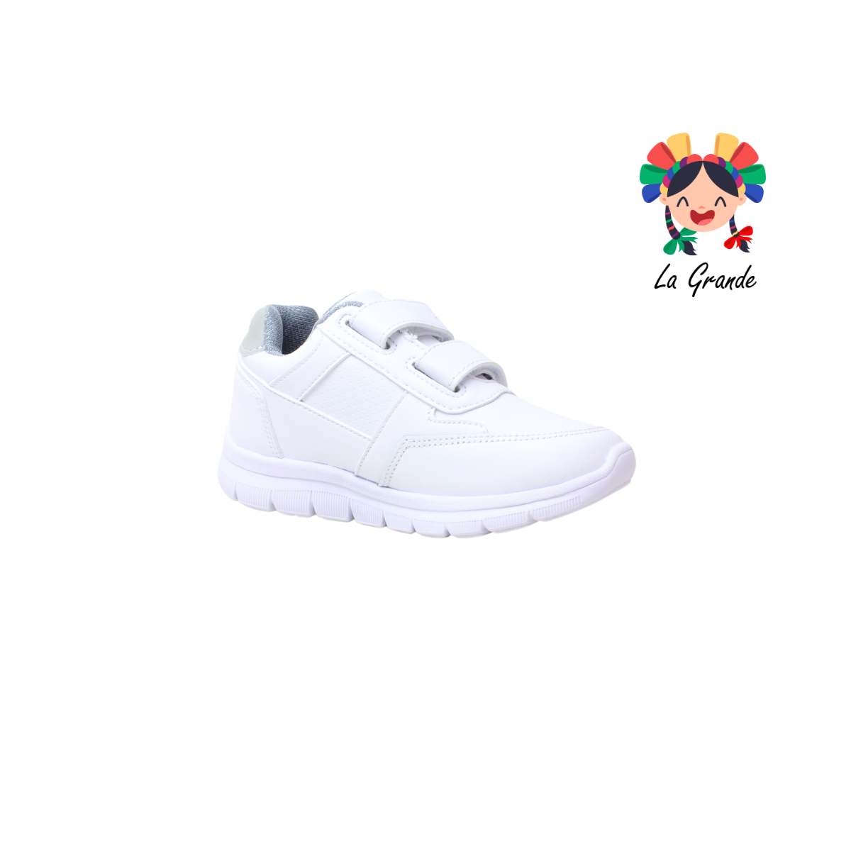 900 APT Blanco Gris Piel Tenis Escolar para Niña y Niño
