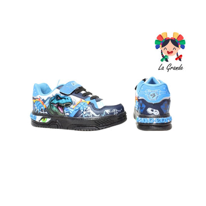 900 DINO ON KIDS Bco Mno Azul Sintético Tenis con Luces para Niño